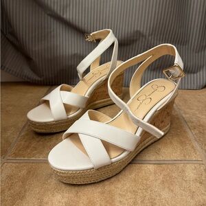 Jessica Simpson Wedge White Faux Leather Slingback